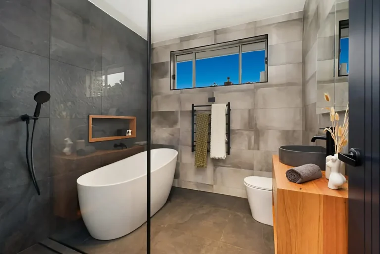 Bathroom with freestanding bath
